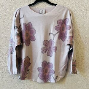 Sioni Floral Dolman Sleeve Soft Sweater Sz M Watercolor Floral Beige Lavender